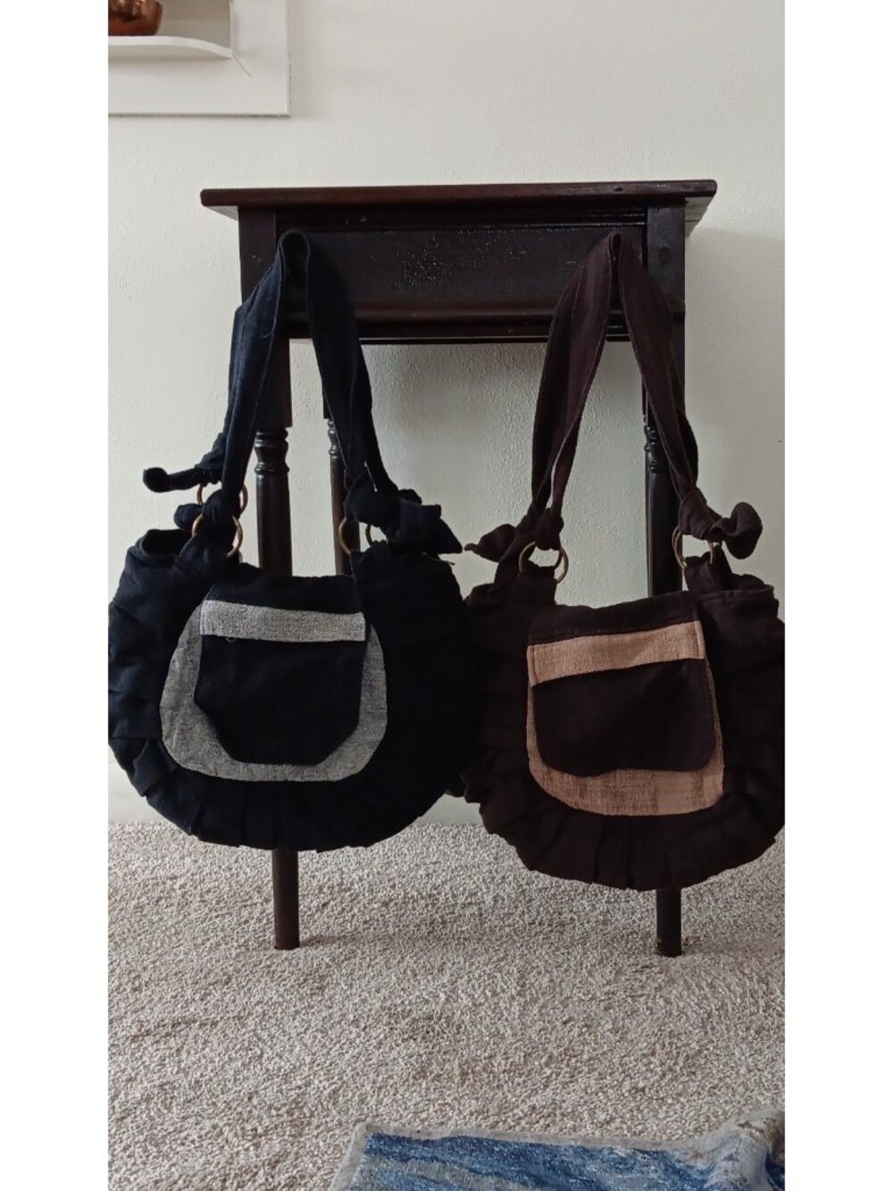 Earth Divas Lot of 2 Boho Canvas Hobo Sling Bags Ruffle Pocket